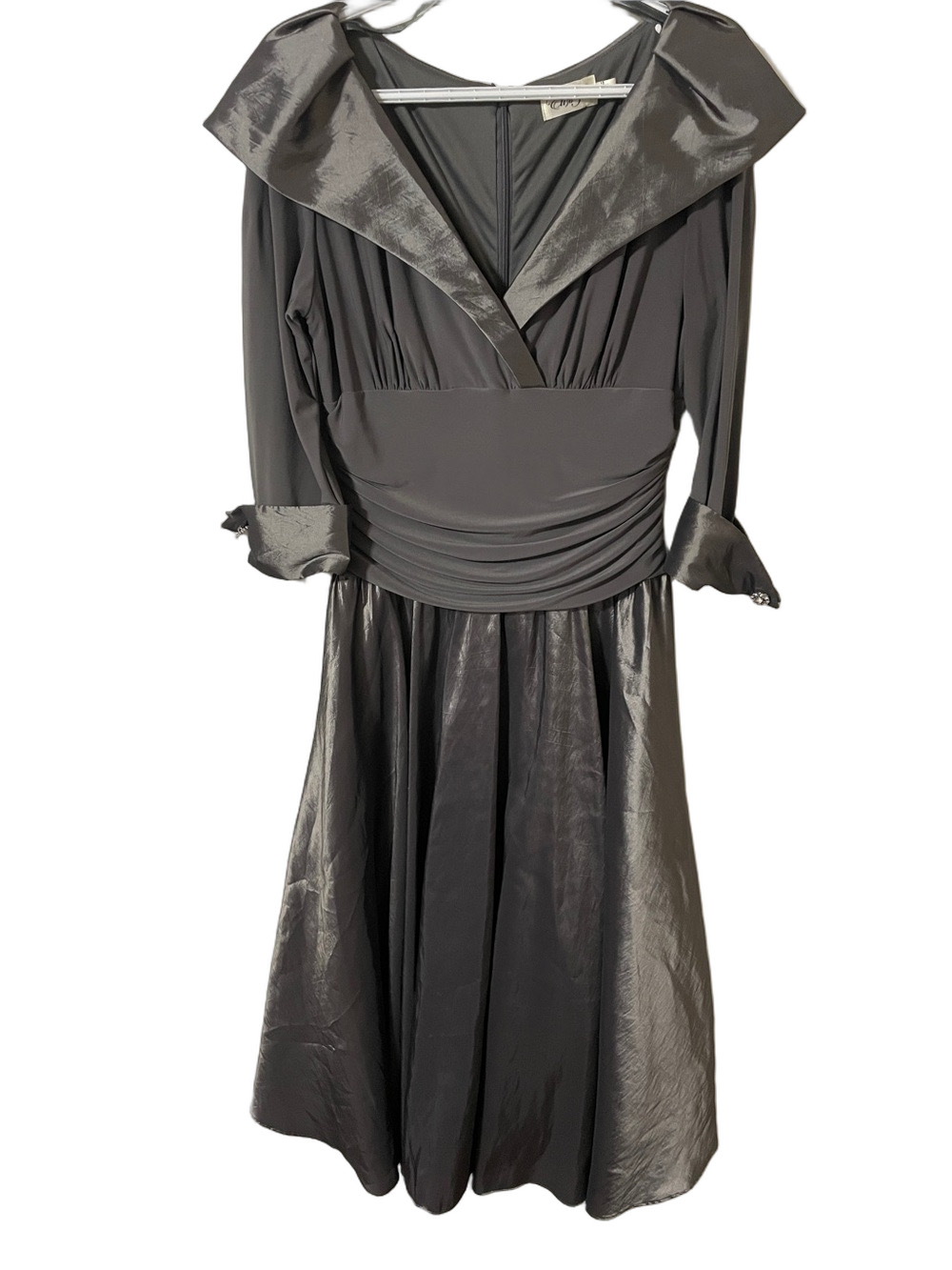Eliza J Grey Satin-Trim Midi Dress with Crinoline Size 12